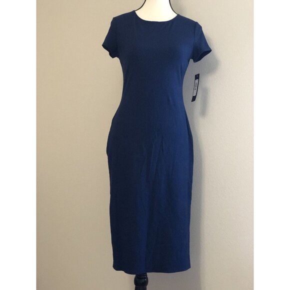 Bebe Midi Ribbed T-shirt Dress Size Small In Navy NWT - Picture 1 of 7